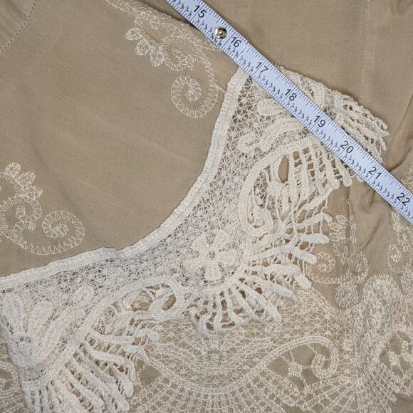 NWT Solitaire Beige Embroidered Tunic Shirt Size S Slit Sleeve Boho - Picture 12 of 16